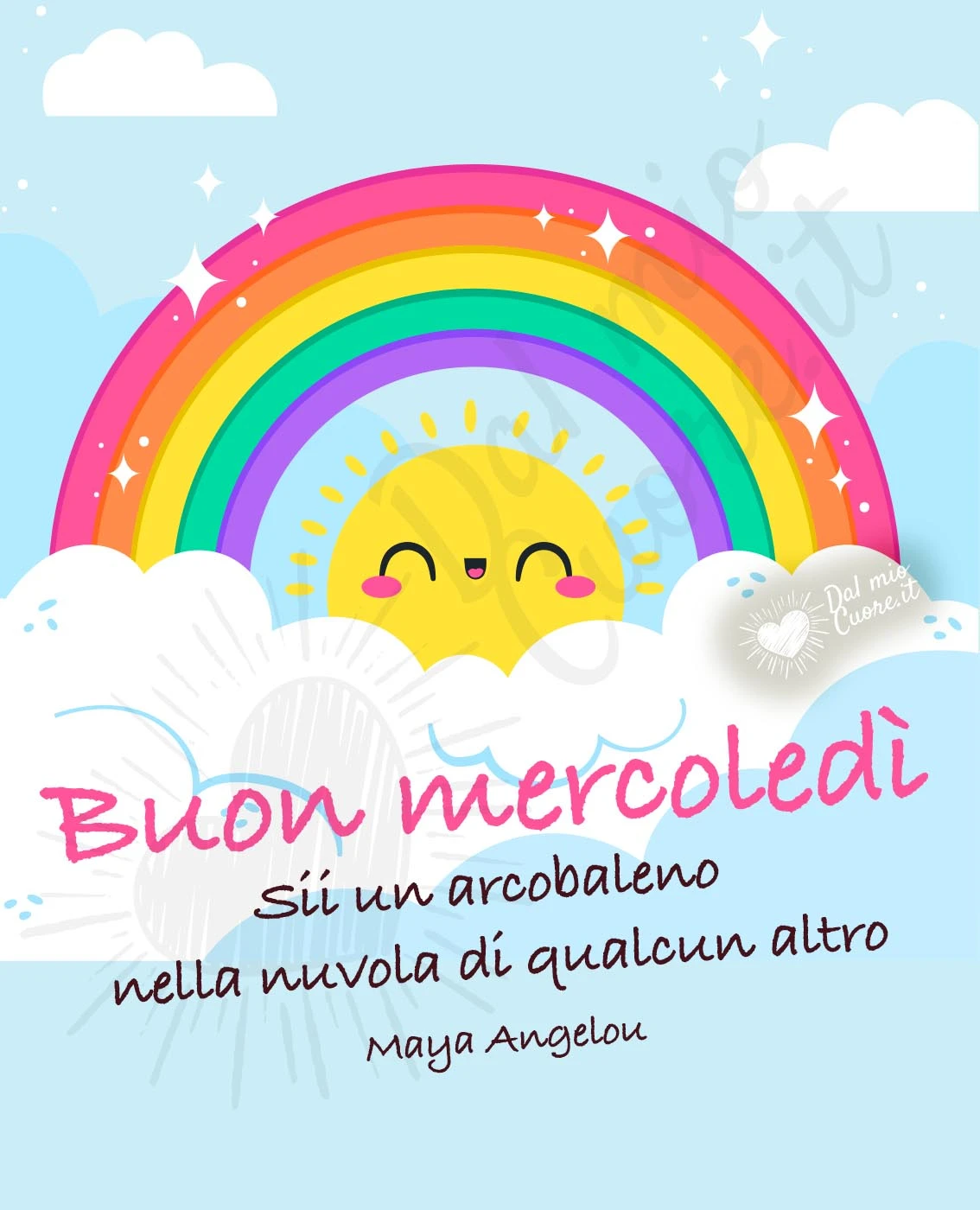 Buon mercoledì con frase su arcobaleni e felicità