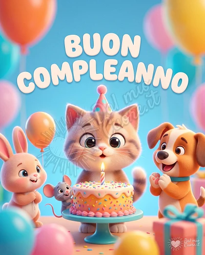 Buon compleanno con gattino e amici animali