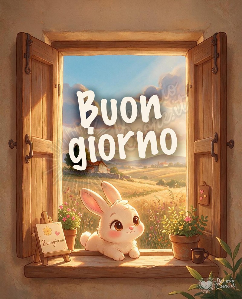 Buongiorno con un dolce coniglietto tra sole e nuvole