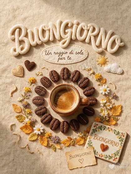 Tazzina di caffè espresso fumante circondata da chicchi tostati