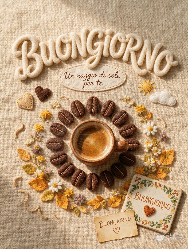 Buongiorno con raggiera di caffè e luce di settembre