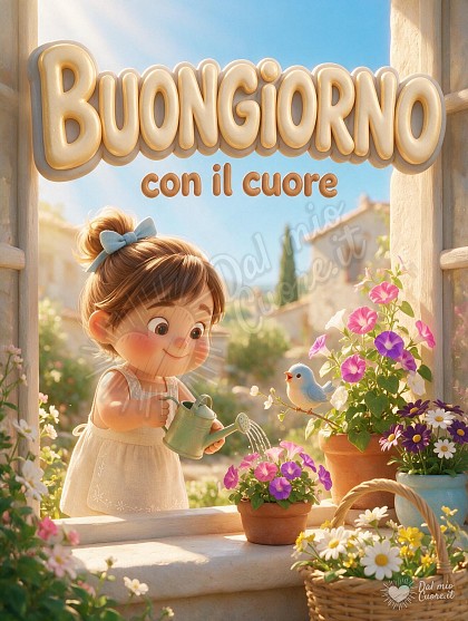 Davanzale fiorito con tazza di caffè e sole del mattino