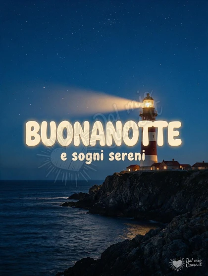 Buonanotte con Faro sulla Scogliera e Mare Calmo sotto le Stelle