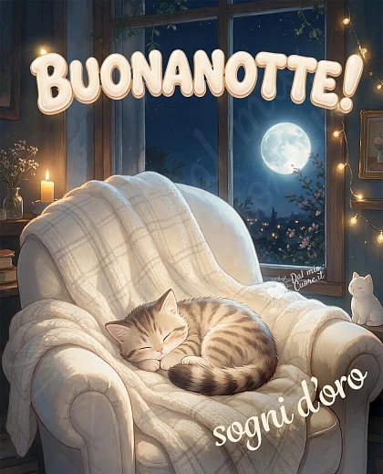 Buonanotte Tenera con Gattino Addormentato sul Plaid Morbido