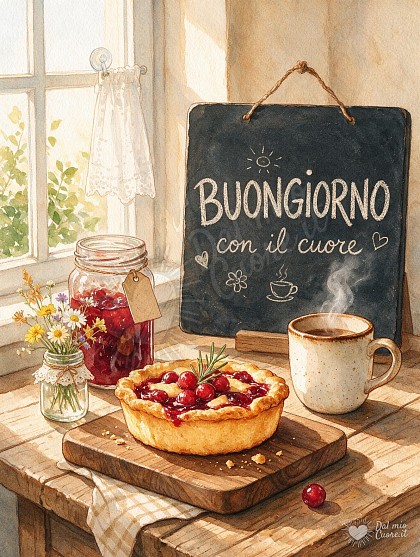 Crostata appena sfornata e caffè fumante per colazione