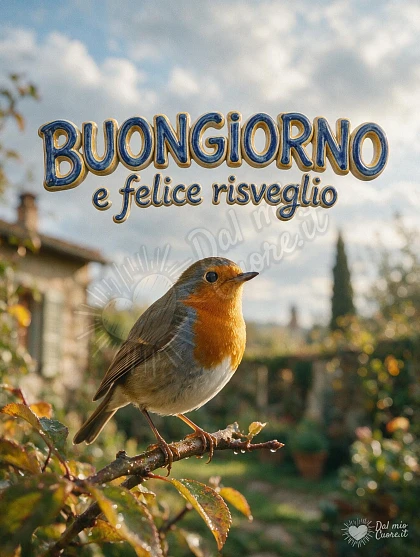 Buongiorno con un pettirosso tra i rami