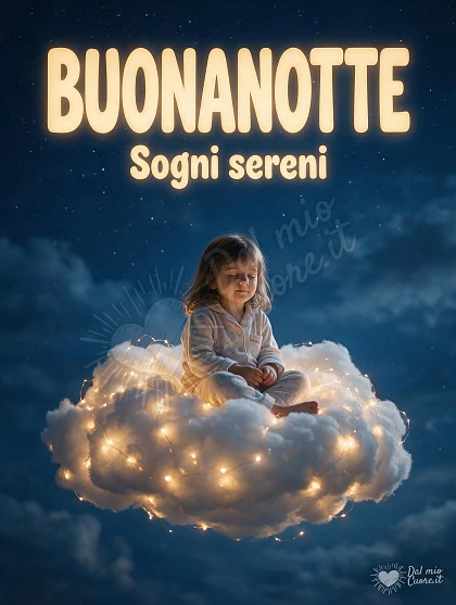 Buonanotte tra le nuvole con bambina e lucine accese