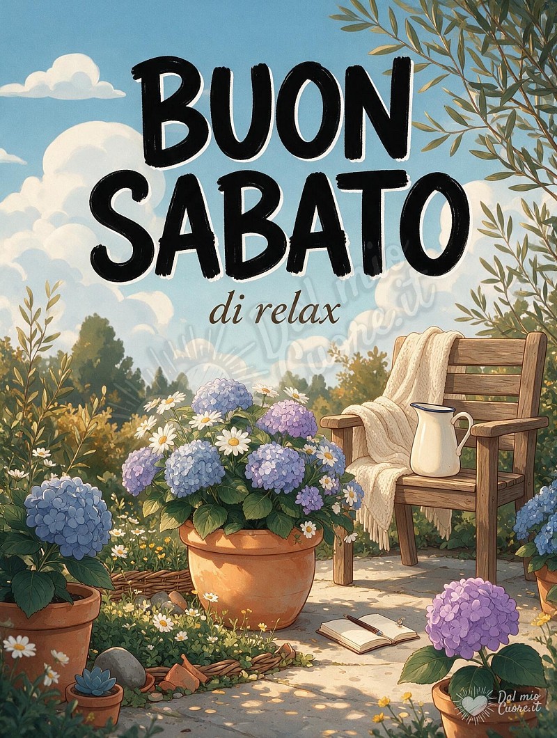 Buon Sabato con ortensie e sole in giardino