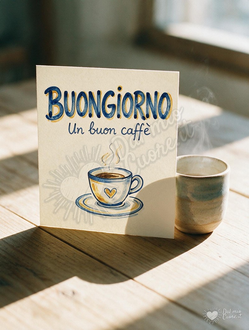 Buongiorno con una tazza di caffè e un sorriso