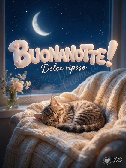 Buonanotte con dolce gattino addormentato sul plaid