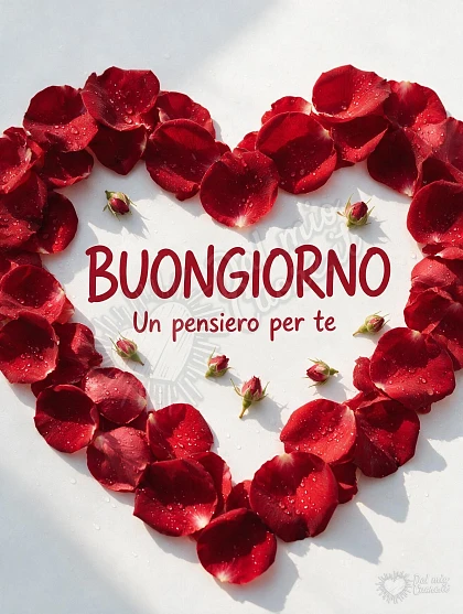 Buongiorno con un cuore di petali di rosa