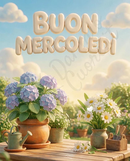 Buon Mercoledì con ortensie e sole nel giardino