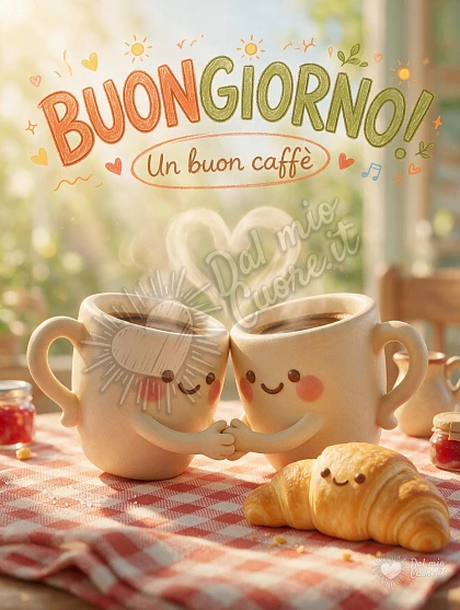 Buongiorno allegro con due tazzine di caffè
