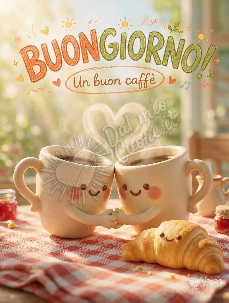 Buongiorno allegro con due tazzine di caffè