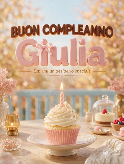 Un delizioso cupcake con morbida crema alla vaniglia e una candelina accesa su un piattino decorato, illuminato da una chiara luce diurna.