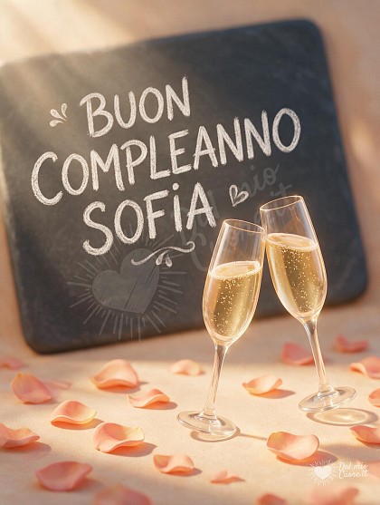 Due eleganti calici da brindisi con spumante dorato e bollicine, circondati da petali di rosa vellutati e riflessi caldi sotto una luce solare diurna.