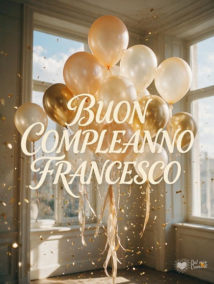 Composizione luminosa di palloncini fluttuanti in toni cipria e oro metallico con nastri di seta e coriandoli scintillanti nell'aria