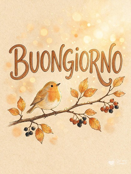 Illustrazione a schizzo di un piccolo pettirosso posato su un ramo con foglie autunnali dorate.