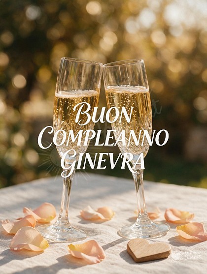 Due calici di cristallo intagliato che brindano con spumante dorato tra petali di rosa cipria sparsi su una tavola festosa illuminata dal sole.
