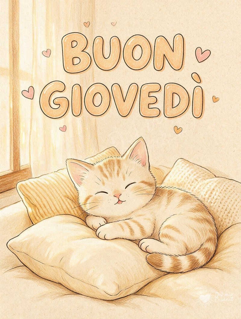 Buon Giovedì con un dolce gattino tra i cuscini