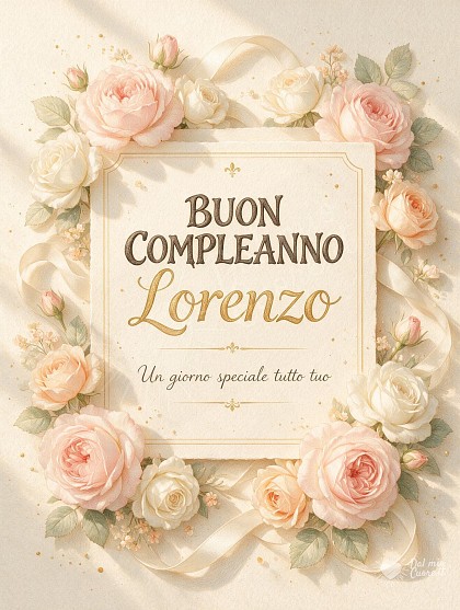 Elegante biglietto d'auguri in carta avorio con rose fresche nei toni del rosa e un nastro in raso di seta, illuminato dalla luce solare.