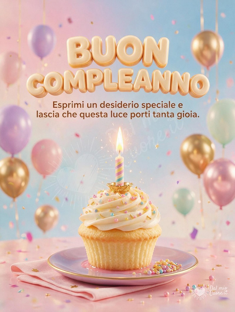 Buon compleanno con cupcake soffice e candelina