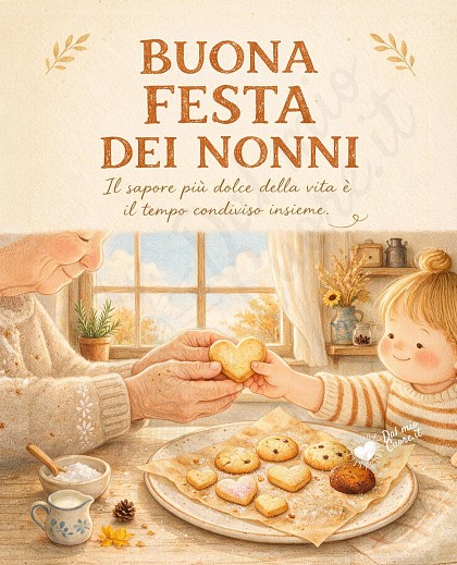 Disegno a matita colorata e pastelli di biscotti appena sfornati a forma di cuore su un tavolo rustico in legno, con mani sagge di nonni e manine di nipote che condividono la merenda nella luce morbida d'autunno.