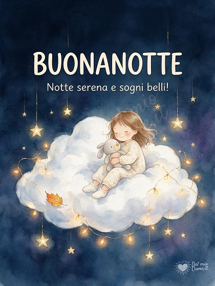 Buonanotte con nuvola soffice tra le stelle