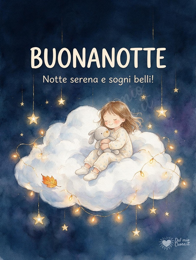 Buonanotte con nuvola soffice tra le stelle