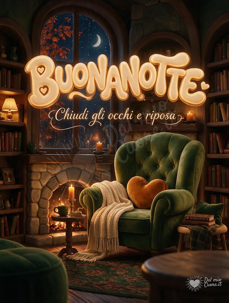 Buonanotte con camino acceso e poltrona accogliente