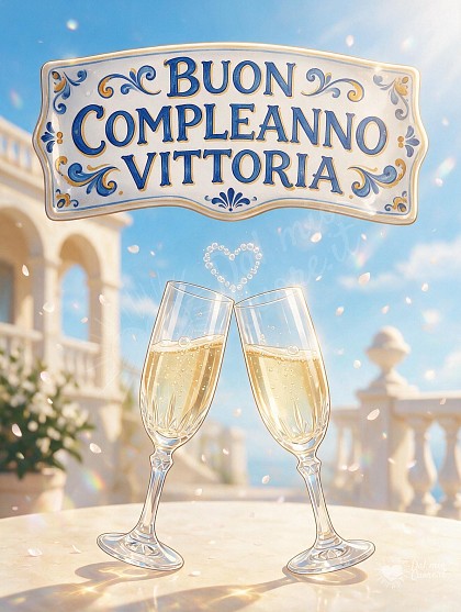 Due calici di cristallo con spumante dorato che brindano tra bollicine scintillanti, riflessi solari e piccoli coriandoli a forma di cuore.