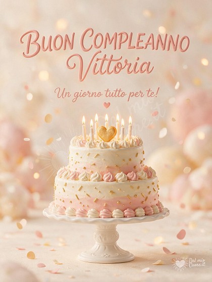 Una golosa torta a strati decorata con crema rosa pastello, zuccherini dorati e candeline accese su un'alzatina in ceramica.