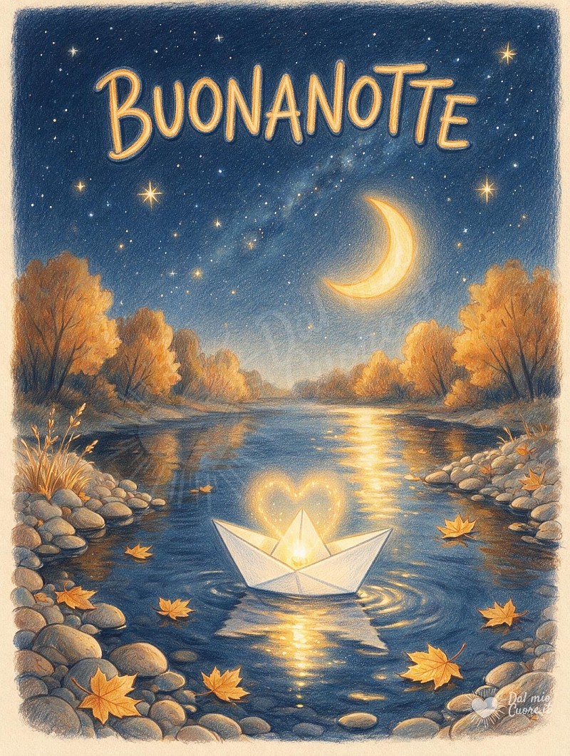 Buonanotte con barchetta di carta tra le stelle d'autunno