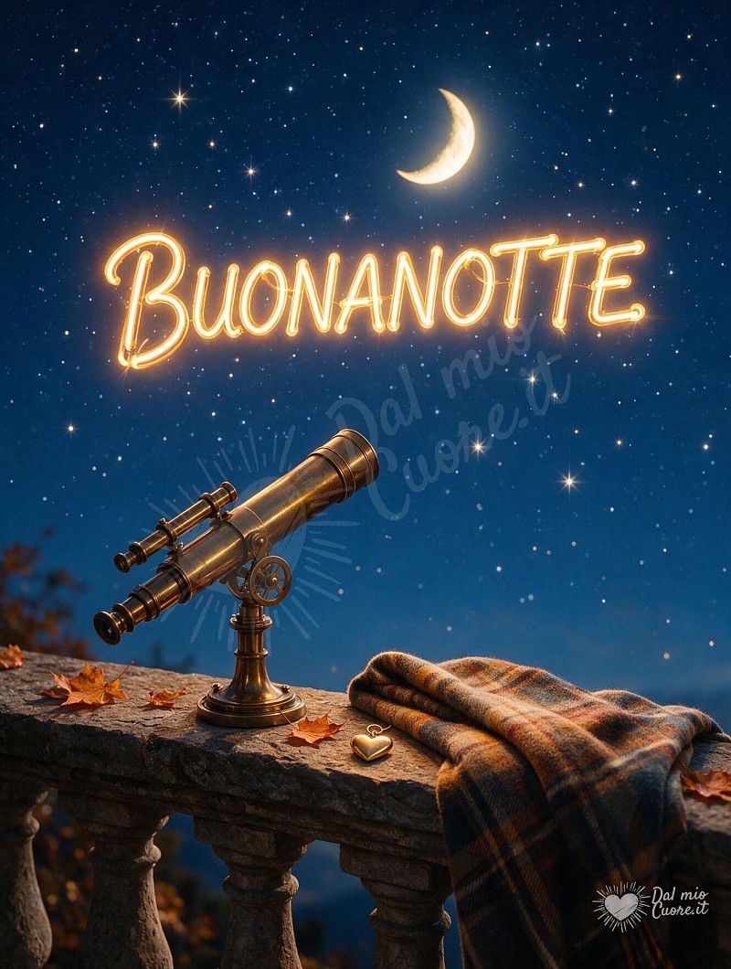 Buonanotte con cielo stellato e luna d'autunno