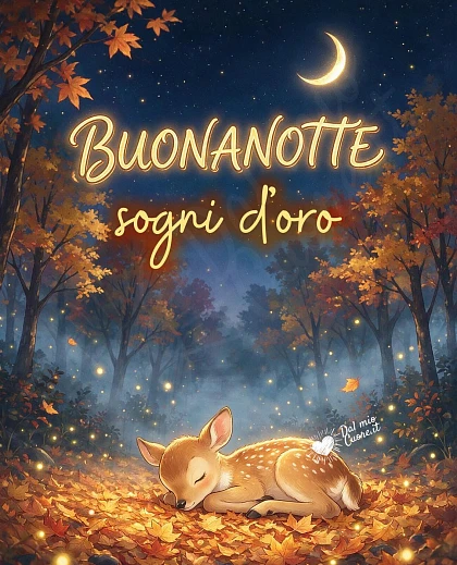 Buonanotte con dolce cerbiatto nella nebbia d'autunno