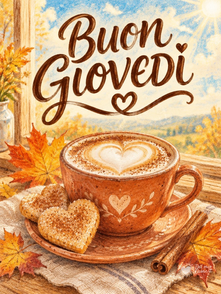 Buon giovedì con cappuccino caldo e biscotti d'autunno