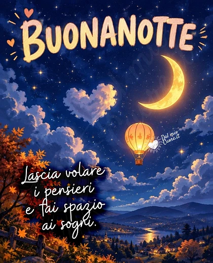 Buonanotte con luna e nuvole dorate d'autunno