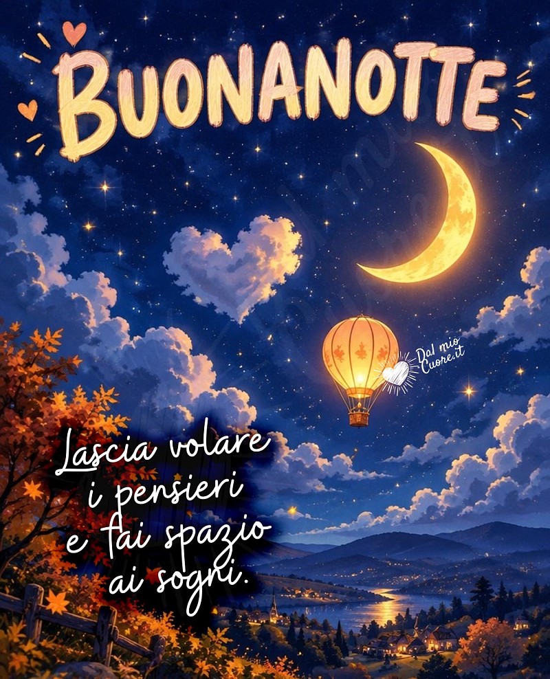 Buonanotte con luna e nuvole dorate d'autunno