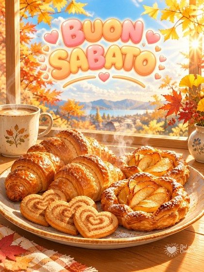 Tavolino luminoso con dolcetti autunnali e frollini al sole del mattino per il sabato.