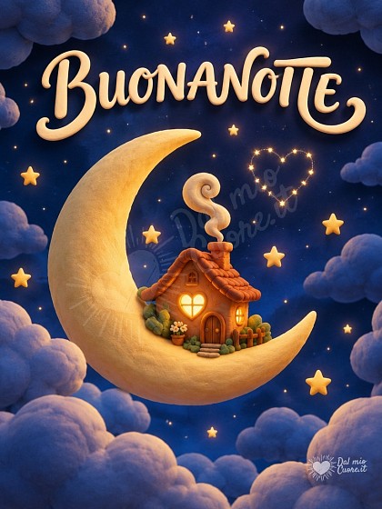 Luna crescente e nuvole tra le stelle nel cielo notturno per la buonanotte.