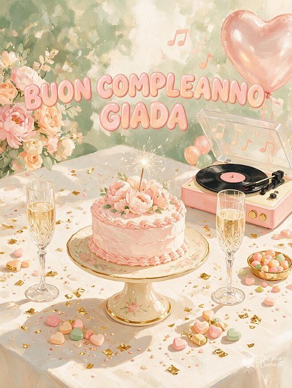 Tavola festosa con torta elegante calici e coriandoli colorati per il compleanno.