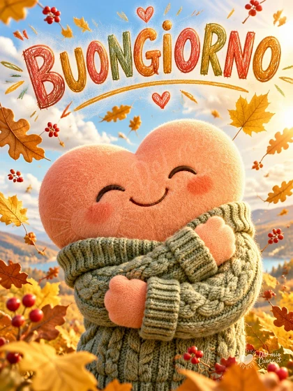Buongiorno con cuore morbido in maglione d'autunno