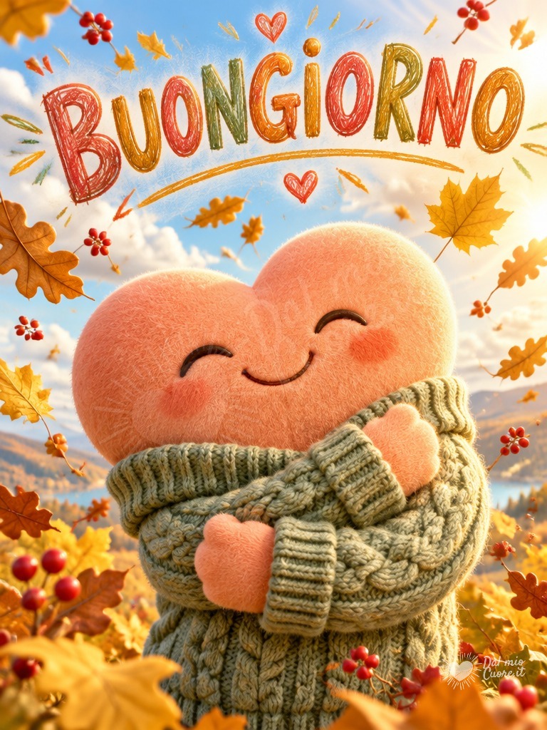 Buongiorno con cuore morbido in maglione d'autunno