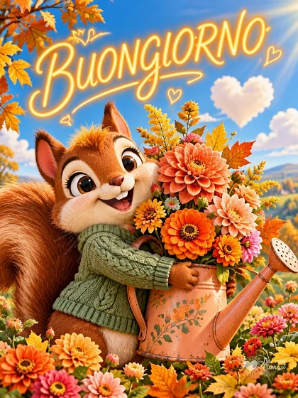 Buongiorno con dalie colorate e allegria autunnale