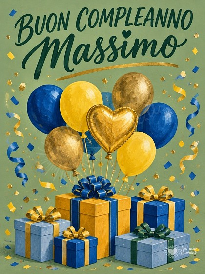 Pacco regalo con nastro dorato e palloncini per il compleanno.
