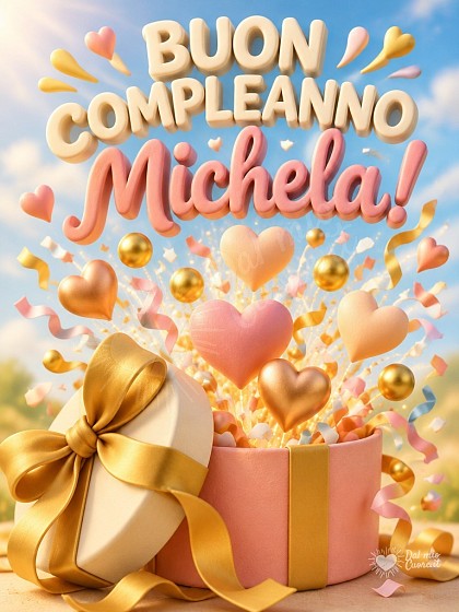 Scatola regalo semiaperta con bagliori dorati e cuoricini luminosi per il compleanno.