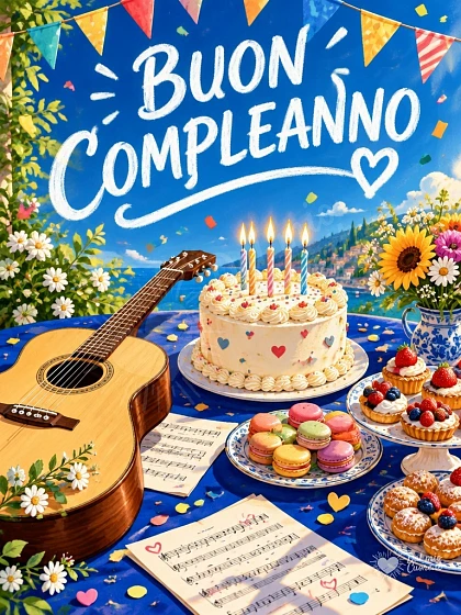 Buon compleanno con musica festosa e coriandoli