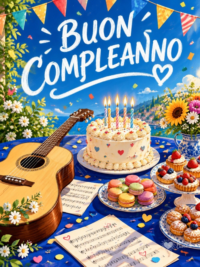 Buon compleanno con musica festosa e coriandoli