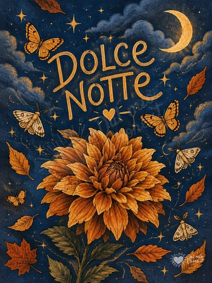 Dolce Notte con fiore notturno e farfalle d'oro