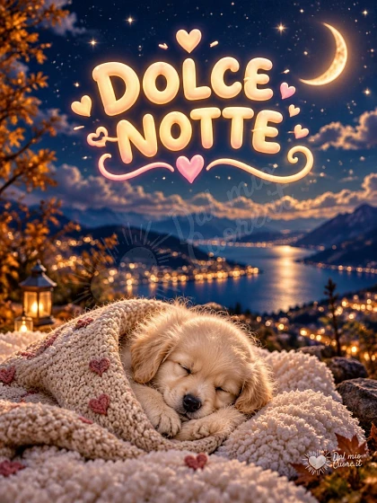 Buonanotte con cucciolo sotto la luna e le stelle